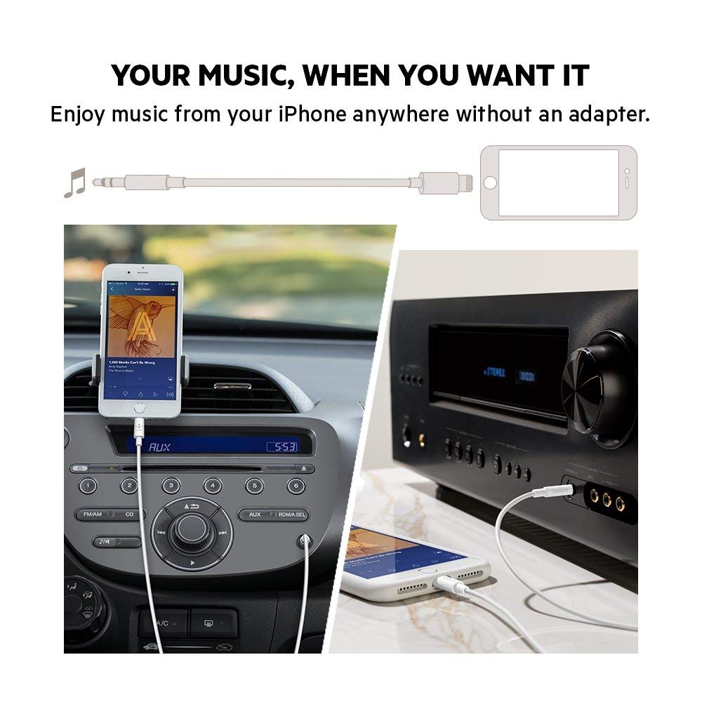 Belkin 3.5 mm Audio Cable Lightning to Aux Cable 6 Feet Belkin 3.5 mm Audio Cable Lightning to Aux Cable 6 Feet